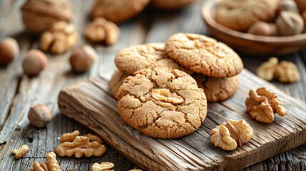 Obraz na płótnie Canvas Cookies with walnuts on wooden