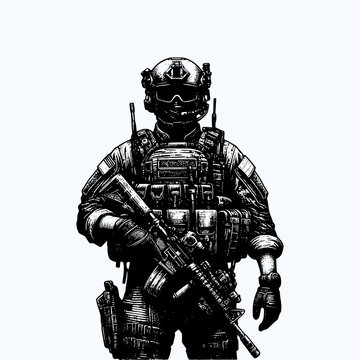 recommend clip art: armed military ops full equipment hand drawn art style vector illustration