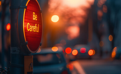 Attention: Be Careful Traffic Sign - obrazy, fototapety, plakaty