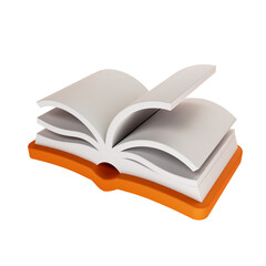 Open book, notebook with white paper blank page, Cartoon minimal style, 3d render