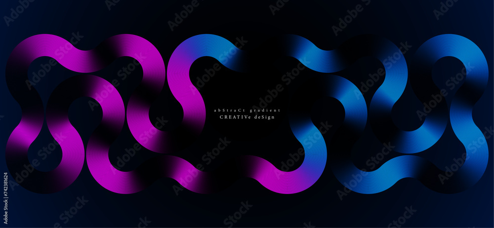 Poster multicolored gradient geometric lines glowing on black background. concept technology, digital for b