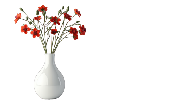 A Vase with red flowers isolated on transparent background
