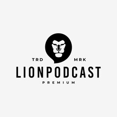 LION PODCAST MICROPHONE WILD LIFE VINTAGE HIPSTER LOGO VECTOR ICON ILLUSTRATION