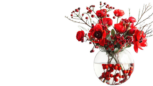 A Vase with red flowers isolated on transparent background