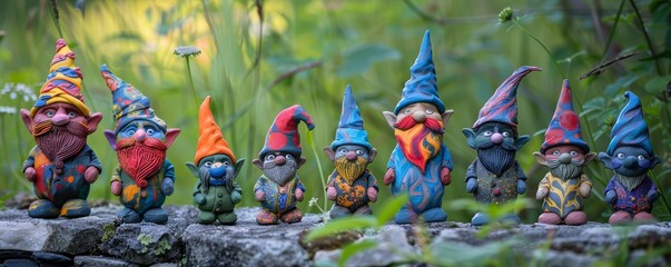 Gnome plasticine sculptures in a secret garden