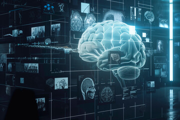 Human brain and electronic screen on display Healthcare with Advanced