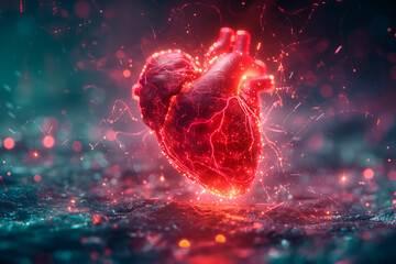 digital heart is shown in an abstract animation - obrazy, fototapety, plakaty