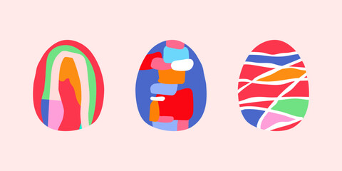 Happy easter. Set of Easter eggs. Easter symbol with abstract pattern in retro style. Vector illustration