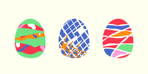 Happy easter. Set of Easter eggs. Easter symbol with abstract pattern in retro style. Vector illustration