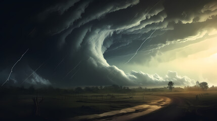Tornado in sky and landscape