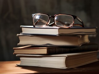 Reading Glasses on a Stack of Hardbound Books. 