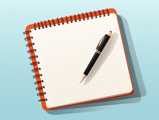 Spiral Notebook with Pen on Blue Background. 