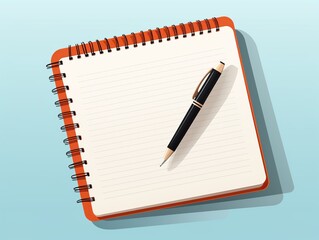 Naklejka premium Spiral Notebook with Pen on Blue Background. 