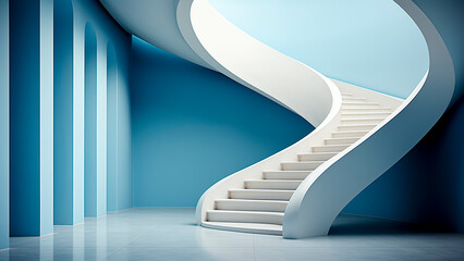 Elegant White Spiral Staircase. A Striking Architectural Feature for Modern Interior Design Concept.