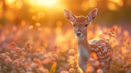 Zelfklevend Fotobehang A young deer in a wonderful meadow. © Janis Smits