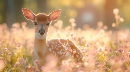 Foto op Canvas A young deer in a wonderful meadow. © Janis Smits