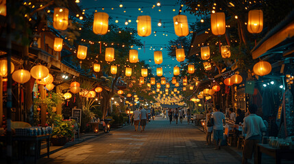  Loi Krathong festival or Yi Peng in Thailand,street lights in the city at night
