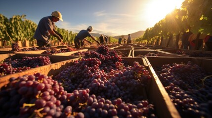 Red grape growers collect red grapes and put them in boxes ready to export out of the country. - Powered by Adobe