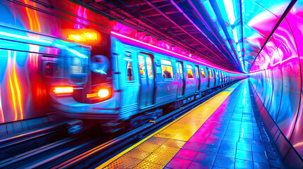 Fototapeta na wymiar blurred image of Rush Hour in public transport with abstract colorful light trails