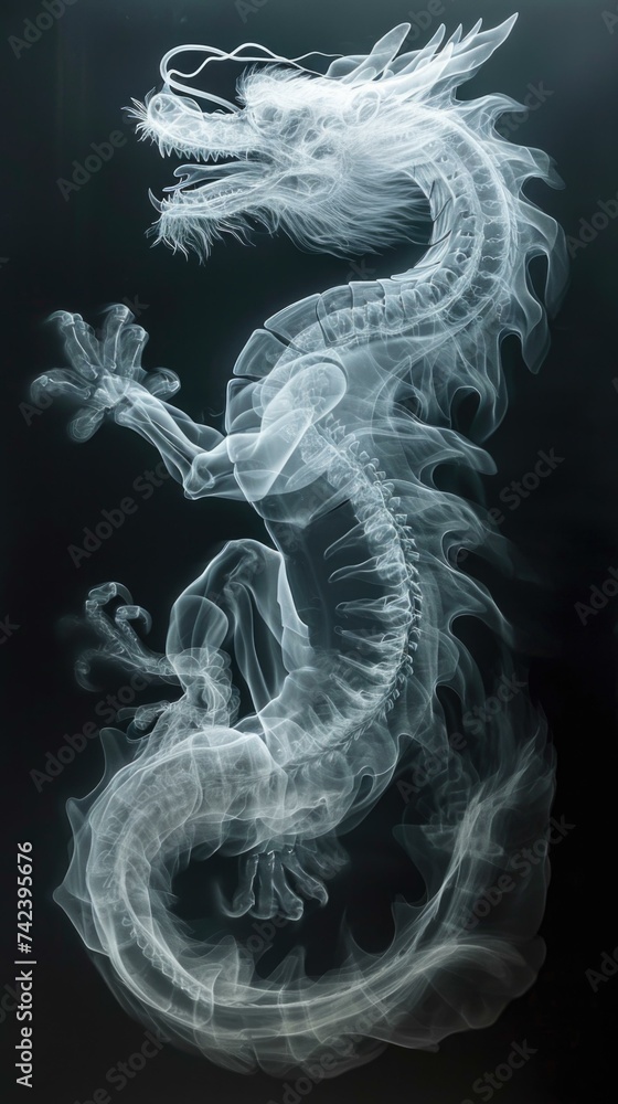 Poster A dragon is shown in an x - ray image. Generative AI.