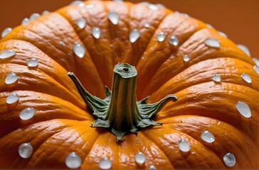 Autumn Harvest: Fresh Wet Pumpkin with Vibrant Orange Texture, generative AI