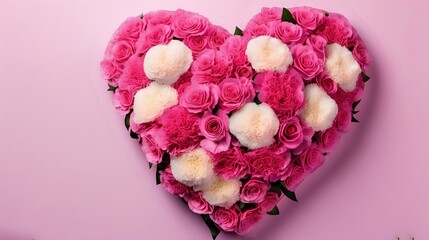 A sweet bouquet of pink carnations and roses, arranged in a heart-shaped pattern, ideal for expressing affection and fondness.