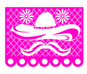 Mexican papel picado paper cut holiday flags and banners. Day of the Dead, Dia De Los Muertos and Cinco de Mayo flags with. Vector illustration. isolated on a white background.