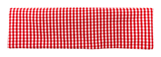 Piece of torn crumpled checkered fabric on a white background. Textile. Cellular tissue isolate