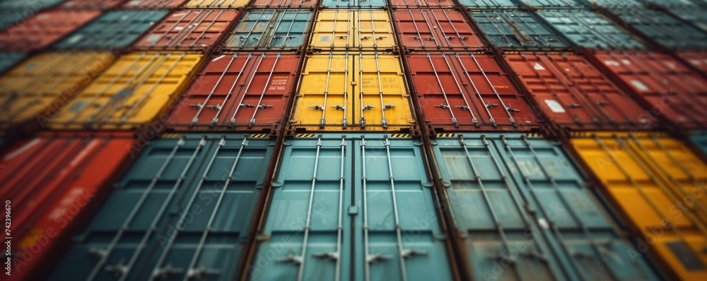 Aufkleber a close up of a container stacked with many different colors. generative ai.