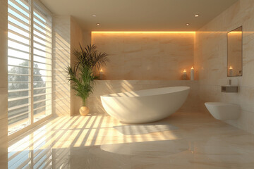 Modern luxury interior design of a bathroom. The concept of hygiene and spa procedures.
