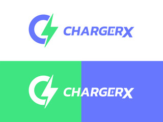 Electric Car Charger Logo icon for EV Electric Vehicle charging station concept. Green Energy, Ecology element design. Eco friendly vehicle concept. Letter C logo for technology vector illustration.