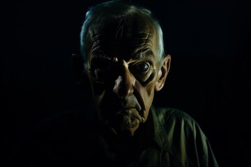 senior in a dark portrait with deep shadows and a menacing look