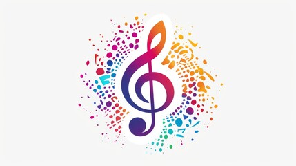 Colorful spots around the treble clef on a white background