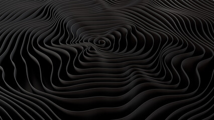 3d rendering of black wavy background. Computer digital drawing.