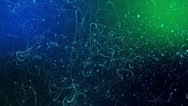 Abstract blue particle with a distorted and floating line background. Blue dot lines swirling to fit the presentation's theme