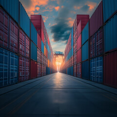 Fototapeta premium empilage de conteneurs sur un port ou la zone de chargement de transport ferroviaire. Mondialisation des échanges et du commerce. 