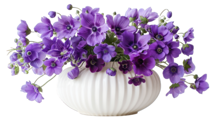 A Vase with purple flowers isolated on transparent background