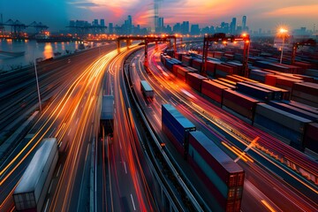 Navigate intricate global trade routes on a vibrant highway of commerce buzz. Concept Global Trade Routes, Commerce Buzz, Intricate Networks, Navigation Challenges, Vibrant Economy