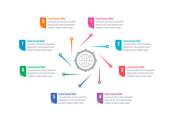 eight steps infographic template. rotating lines informational template. infographic template for annual report, magazine. infographic template for business, industry, technology, science