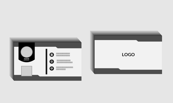 Simple white and dark grey business card with abstract image. Landscape horizontal layout design. Vector illustrator.