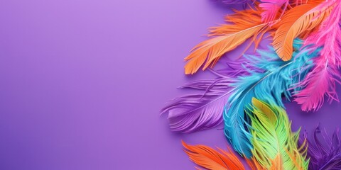 colorful feathers with purple background