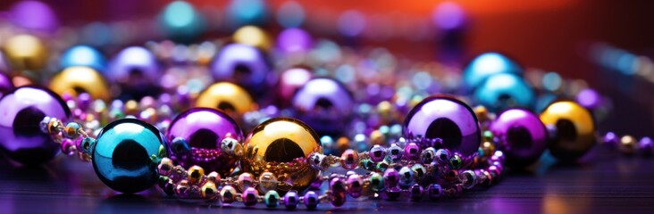 mardi gras beads on a purple background