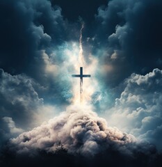 a cross in the sky above clouds