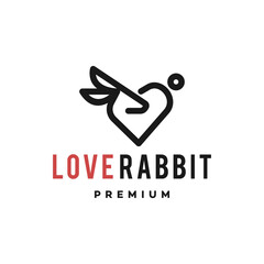 rabbit love simple line icon logo vector design, modern animal logo pictogram design combination of a hare rabbit with a heart shape icon.