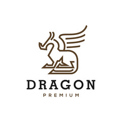 Dragon simple line icon logo vector design, dragon with wing logo outline pictogram design