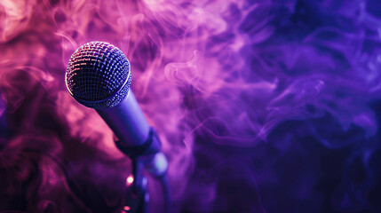 A stage microphone with smoke shapes in background
