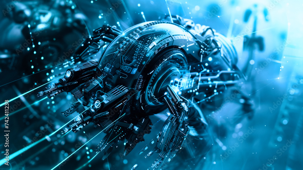 Poster futuristic robot. future technology and artificial intelligence concept.