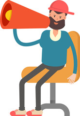 Man Wearing Red Cap Character and Megaphone
