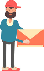 Man Wearing Red Cap Character Holding Mail

