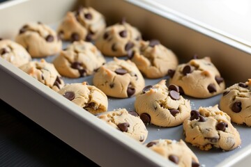 tray of uncooked chocolate chip cookies